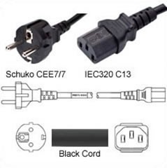 DÂY NGUỒN CHUẨN Schuko CEE7-7 -- IEC 60320 C13, CHỊU TẢI 10A-250V, ĐỘ DÀI 1.8M, THIẾT DIỆN 3x0.75mm2